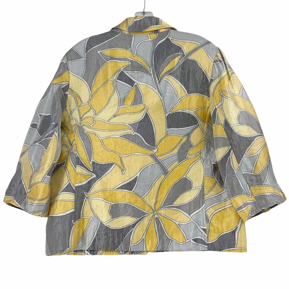 Mod Fashion Yellow and Grey Floral Open Front Blazer - Picture 6 of 14